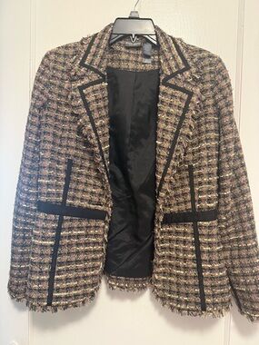 Bisou Bisou Multicolor Tweed Fringe Trim Blazer